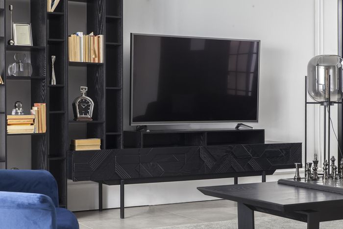 Wohnwand in Schwarz mit offener Aufbewahrung für Wohnzimmer Schrankwände