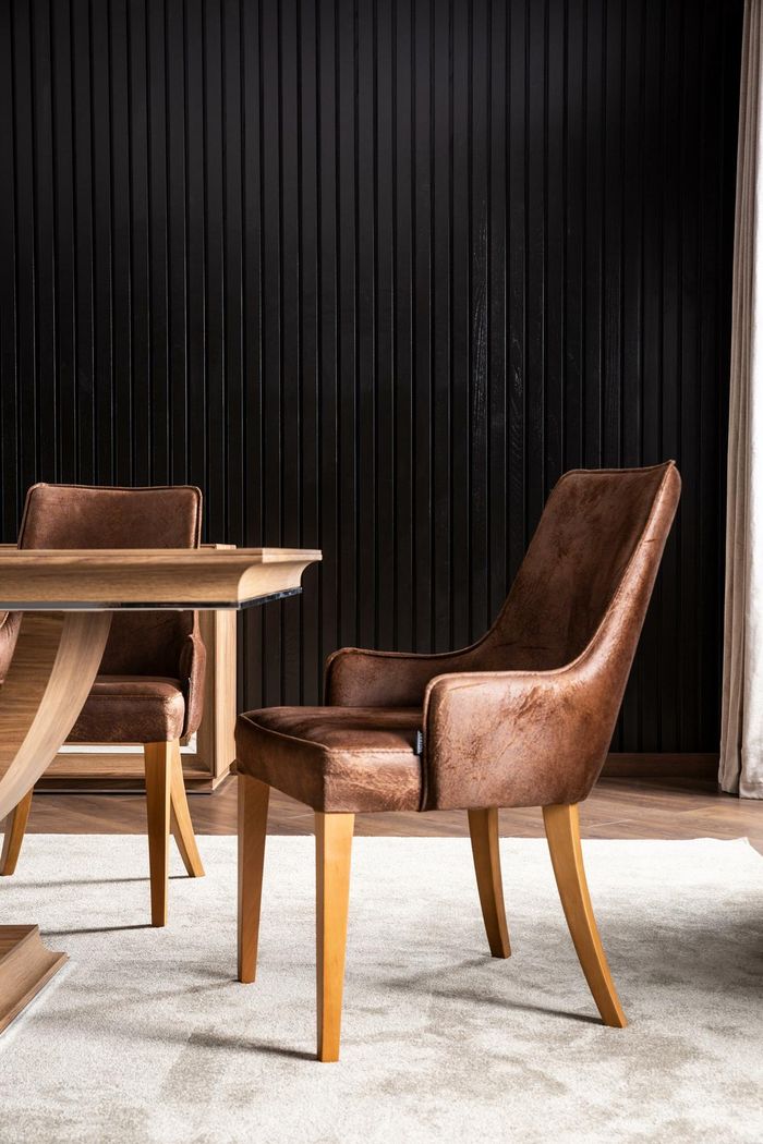 Luxus Lehnstuhl Polster Stühle Loft Designer Möbel Schwarz Küchen Lederstuhl