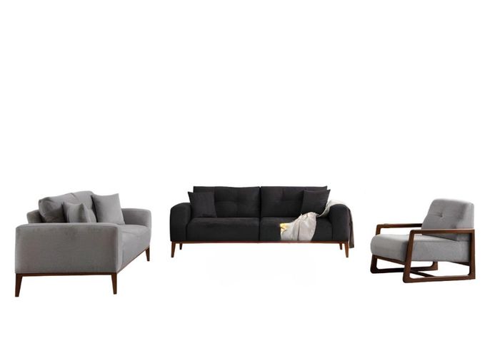 Schwarz-Graue Designer Wohnzimmer Garnitur Stoffcouchen Polster Sessel