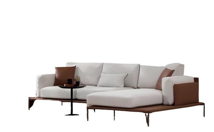 Weiß-Braunes Ecksofa Designer L-Form Couch Moderne Wohnzimmer Sitzmöbel