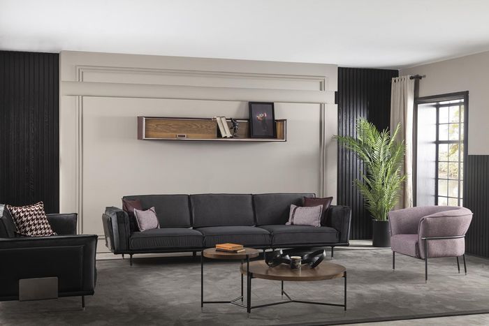 Italienische Stil Möbel Sofagarnitur Graue Couch Sofa Sitzpolster Loft 3tlg.