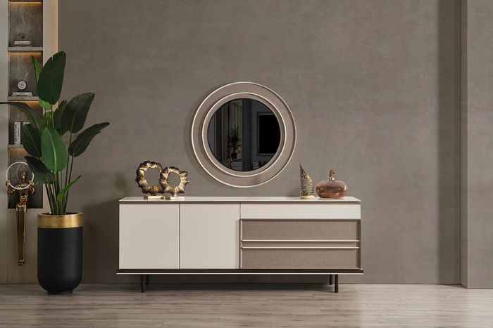 Designer Esszimmer Möbel Holz Sideboard Luxus Spiegel Kommode Anrichte