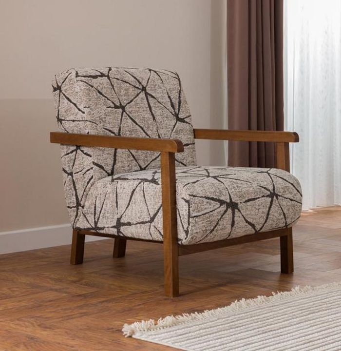 Loungesessel Holzgestell Modern Beige Schwarz Muster Armlehne Retro Design