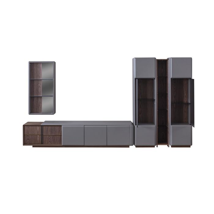 Exklusive Wohnzimmer Set Modern TV-Schrank 2x Vitrine Wandregal 4tlg.