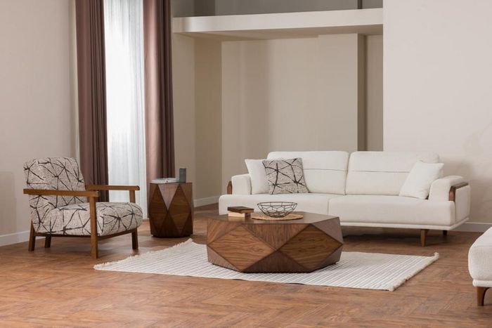 Sofagarnitur 3+1 Sitzer Modern Creme Holzgestell Wohnzimmer Komfort Design