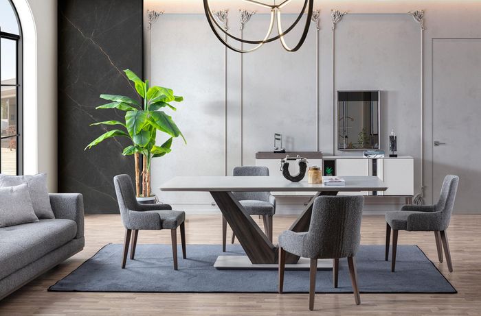 Luxus Esszimmer Set Esstisch 4x Stühle + Anrichte mit Spiegel Neu Set