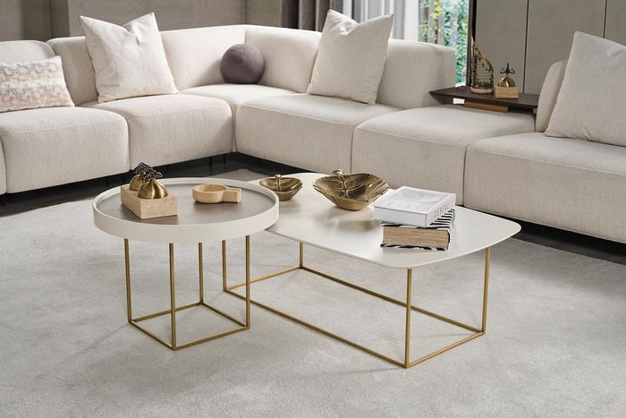 Wohnzimmer Couchtisch Set Designer Rundtisch Halbrunder Edelstahltisch