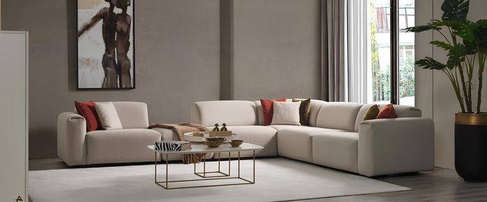 Beiges Wohnzimmer Sofa Designer Ecksofa L-Form Luxus Couch Polstermöbel