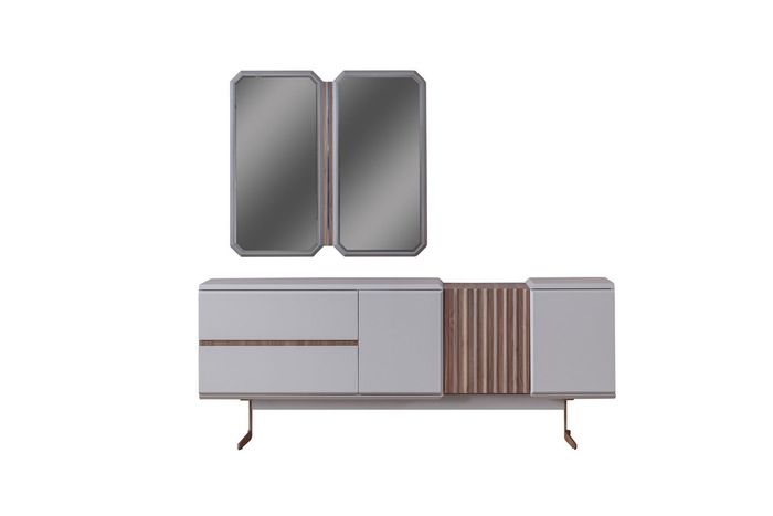 Exklusive Esszimmer Sideboard mit 2x Spiegel Kommode 210 cm Holz 3tlg