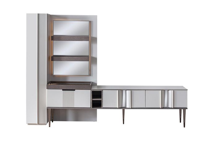 Exklusive Wohnwand Weiße Farbe Designer Möbel für Wohnzimmer LED beleuchtet