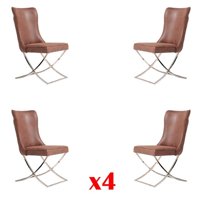 Set 4x Sessel Edelstahl Esszimmerstuhl Stoff Polster Stühl Gastro Esszimmer