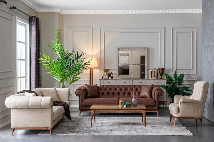 Gepolsterte Wohnzimmer Möbel Sofagarnitur Couch Set Stoffsofa 3tlg. Textil