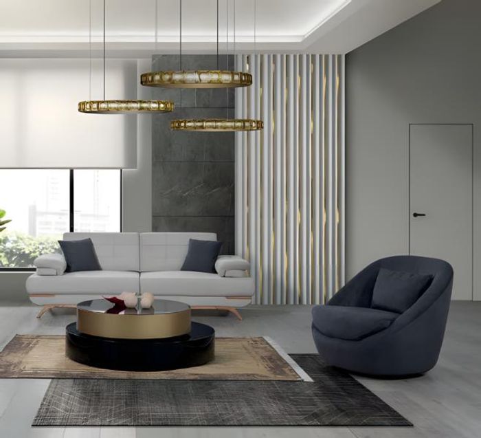 Design Sofa Set 3+1 Modern Blau Weiß Polster Couch Wohnzimmer Eleganter Stil
