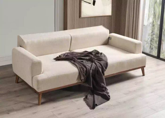 Dreisitzer Sofa 3 Sitzer Klassische Sofa Beige Couch Stoff Stil Möbel Neu