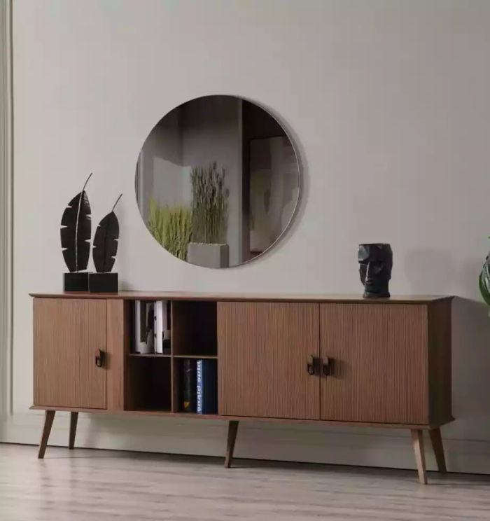 Sideboard mit Spiegel Kommoden Set Italienische M�bel 2tlg. Holz Braun