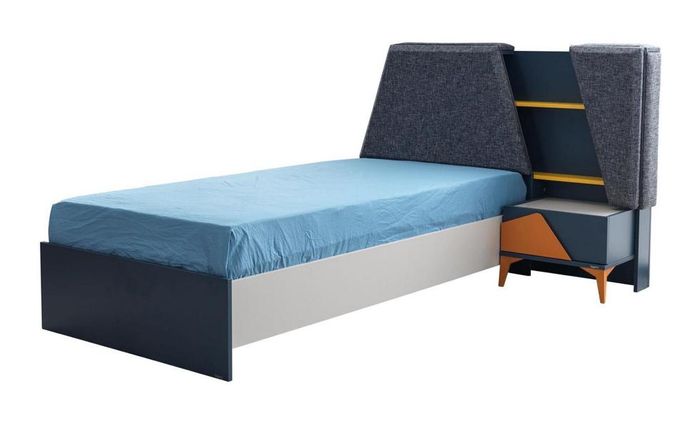 Modern Garnitur Kinderzimmer Kinderbett Nachttisch Bett Blau kompakt Set Holz