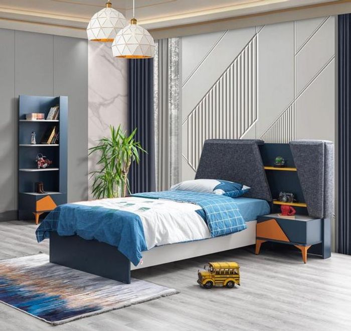 Schlafzimmer Jugendzimmer Set Kinderzimmer Bett Nachttisch Buecherregal Blau