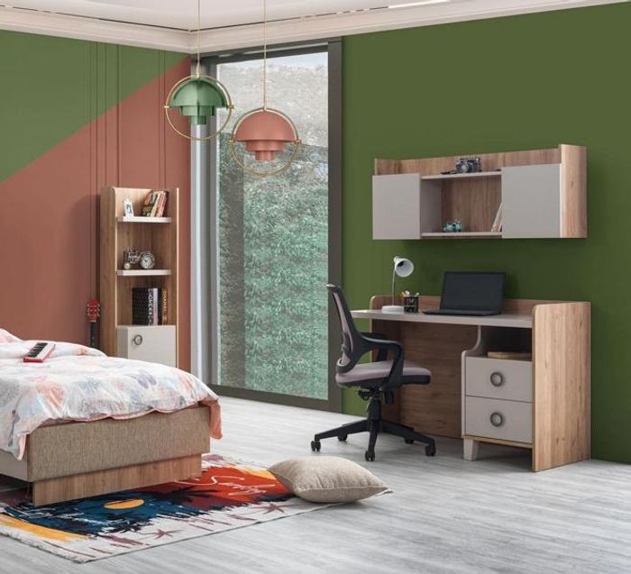 Stilvolles braunes Holz Möbelset mit Bücherregal und Schreibtisch