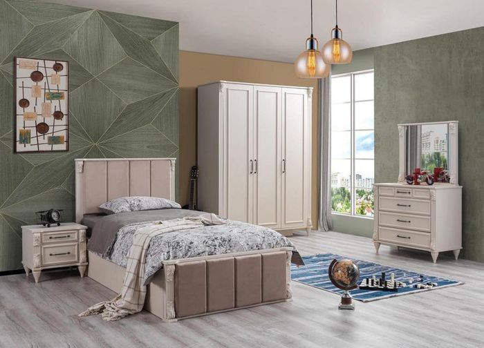 Kinderzimmer Set Kinderbett Nachttisch Kommode Kleiderschrank Möbel Beige