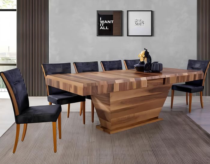 Garnitur Polster 7tlg Design Holz Ess Wohn Zimmer Set Tisch + 6x Stühle Set