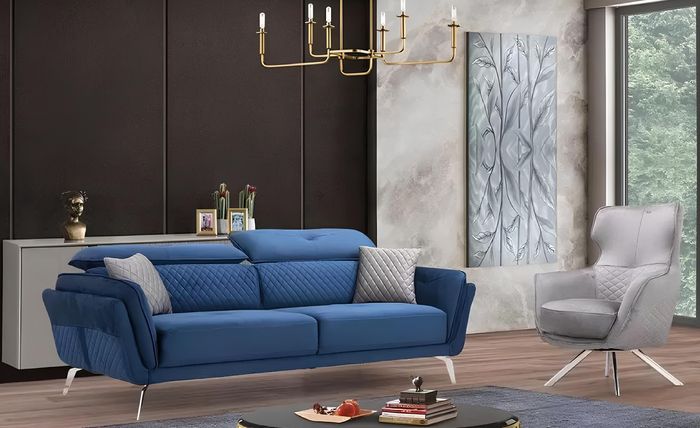 Exquisite Sofagarnitur Blauer Dreisitzer Designer Sessel Polster Möbel