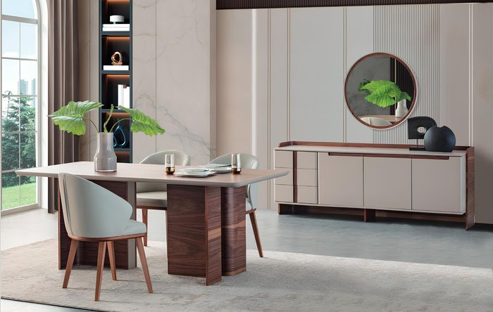 Exklusive Esszimmer Möbel Robuster Esstisch Designer Sideboard Stühle