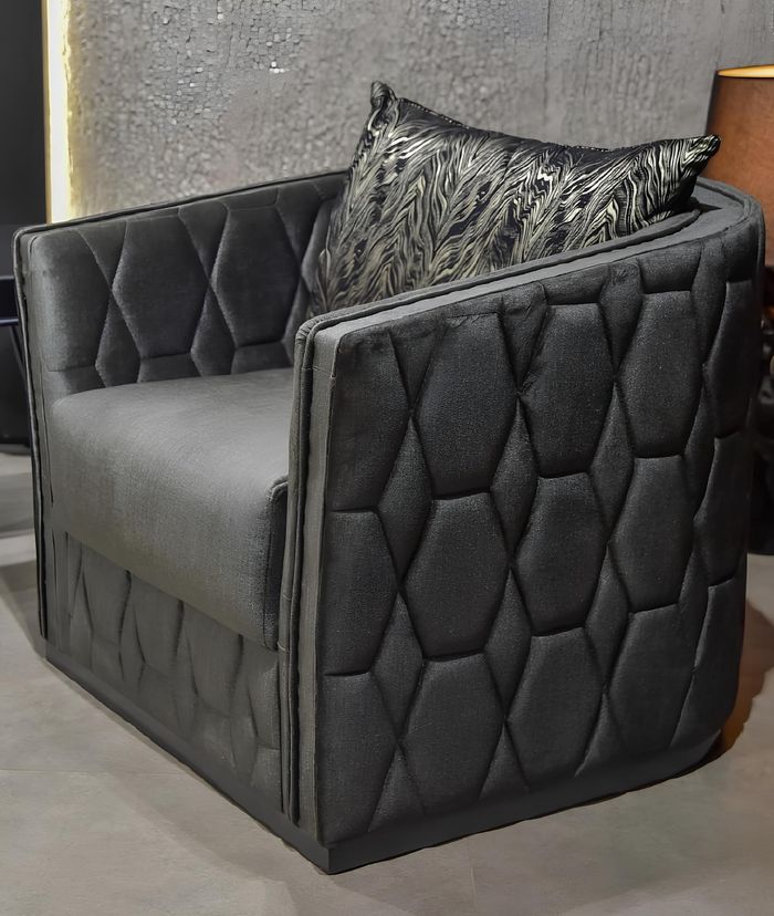Luxus Einsitzer Sessel Grau Polster Relax Möbel Neu Metall Textil