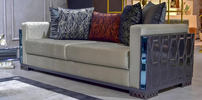 Dreisitzer Luxus Sofa 3 Sitz Sofas Sitz Design braun Metall mit Textil