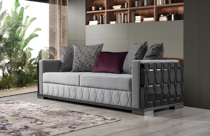 Luxus Sofa Dreisitzer 3 Sitz Sofas Grau Wohnzimmer Couch Stoff Design