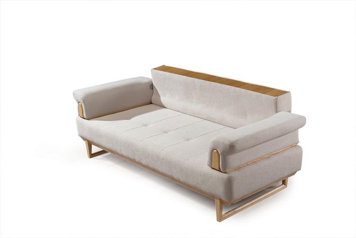 Sofagarnitur 3+3+1 Sitzer Garnitur Set Sofas Sessel Holz mit Textil