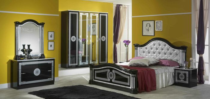 Schwarzes Schlafzimmer Komplett Set Kommode Stil Bett Garnitur 6tlg. Barock Neu