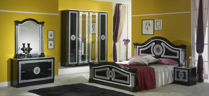 Schlafzimmer Komplett Set Königliches Stil Modrern Bett Nachttisch 6 tlg. Neu