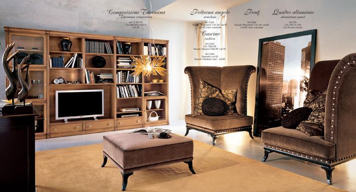 Wohnzimmer moderne Stil Wohnzimmer Wohnwand 3tlg Hocker 2 Sessel Möbel Italien