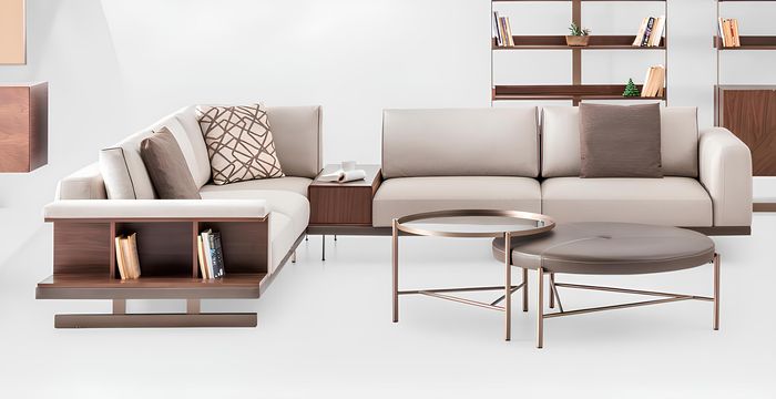 Modernes Beiges Ecksofa Luxus L-Form Couch Stoffsofas Wohnzimmermöbel