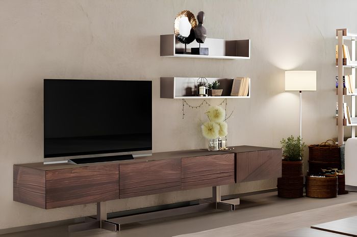Modernes RTV Lowboard Sideboard Holzmöbel Edelstahl Wohnzimmer Braun Neu