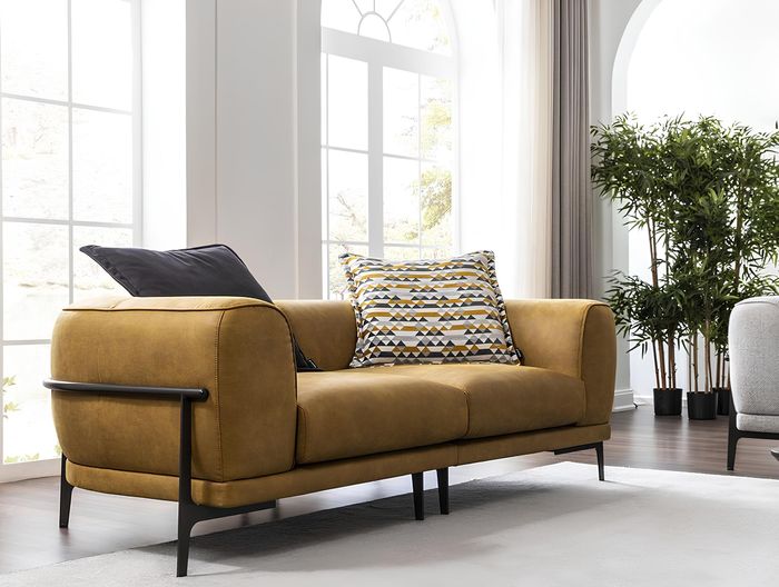 Zweisitzer Sofa 2 Sitzer Sofas Modern Gelb Kunstleder Couch Design