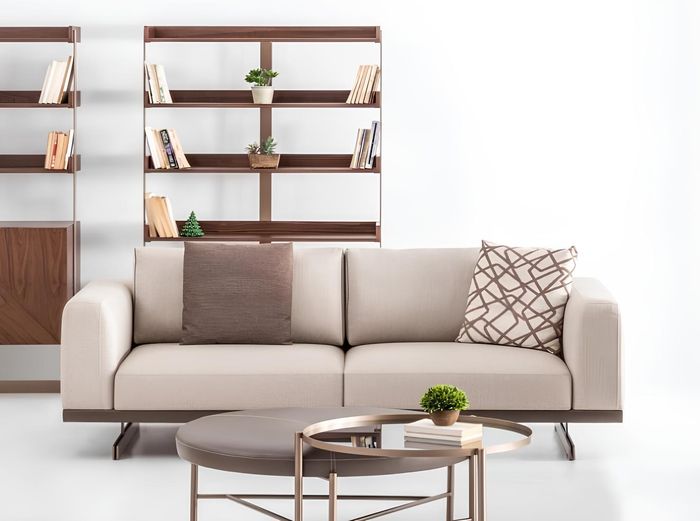 Zweisitzer Luxus Möbel Stoffcouch Beige Modern Wohnzimmer Sofa Stoff Textil