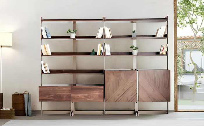 Moderne Vitrine Wohnzimmer Möbel Regal Standregal Echtholz Möbel Braun Regale