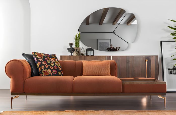 Zweisitzer Sofa 2 Sitzer Stoffsofa Sofas Modern Stoff Orange 234cm