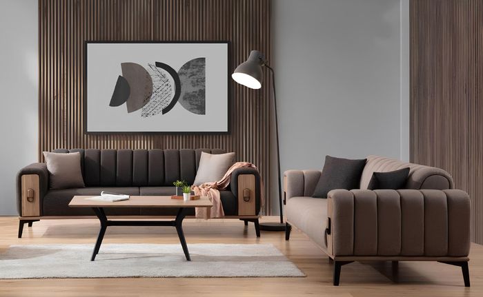 Braune Couchgarnitur 2x Dreisitzer Luxus Set Möbel Sofas Couchen Holzgestell