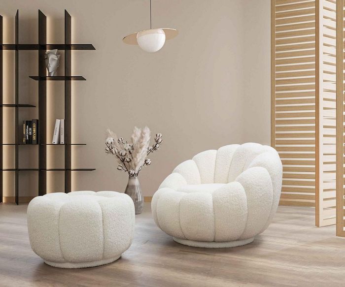 Sessel + Hocker JV Möbel für Wohnzimmer Runder Fernseh Stuhl mit Hocker