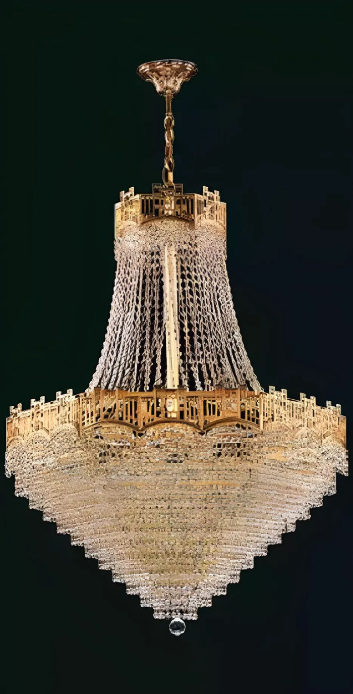 Luxus Deckenleuchter Kronleuchter Deckenlampe Lüster Gold Kristall 77x145