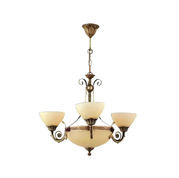 Deckenleuchter Lampe Deckenlampe Lüster Kronleuchter Glas Beige Art