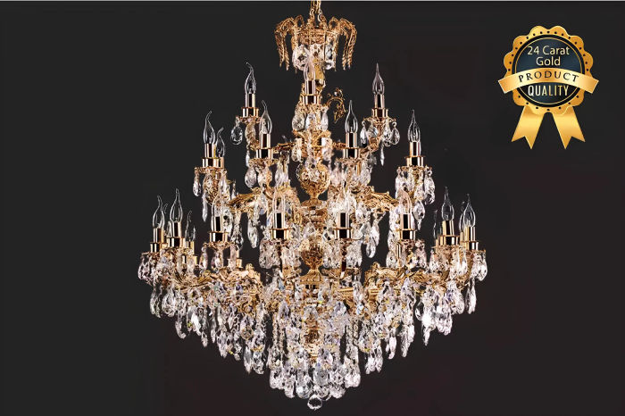 Moderne Kronleuchter Leuchte klassisch Luxus Wohnzimmer Brass Kristall