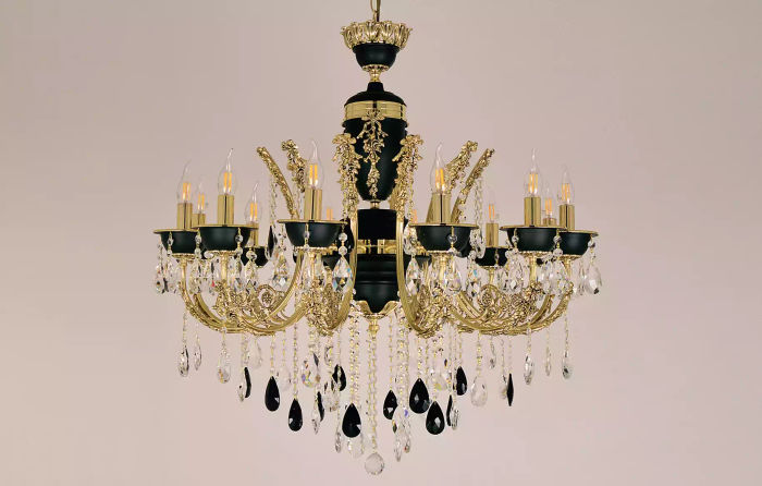 Lampe Kronleuchter Deckenleuchter Luxus Deckenlampe Lüster Kristall Schwarz
