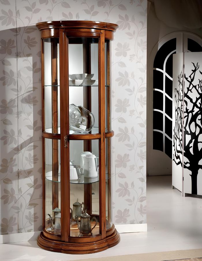 Klassische Vitrinen Glas Schrank Vitrine Holz Wohnzimmer Luxus Braun Anrichte