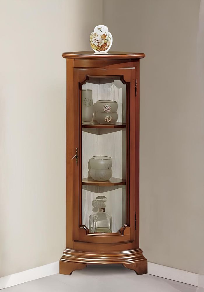 Klassische Eck Vitrine Glas Schrank Wohnzimmer Schaufenster Luxus Braun Vitrinen