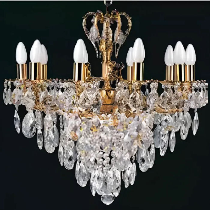Lüster Luxus Kronleuchter Deckenlampe Deckenleuchter Crystal Gold Art