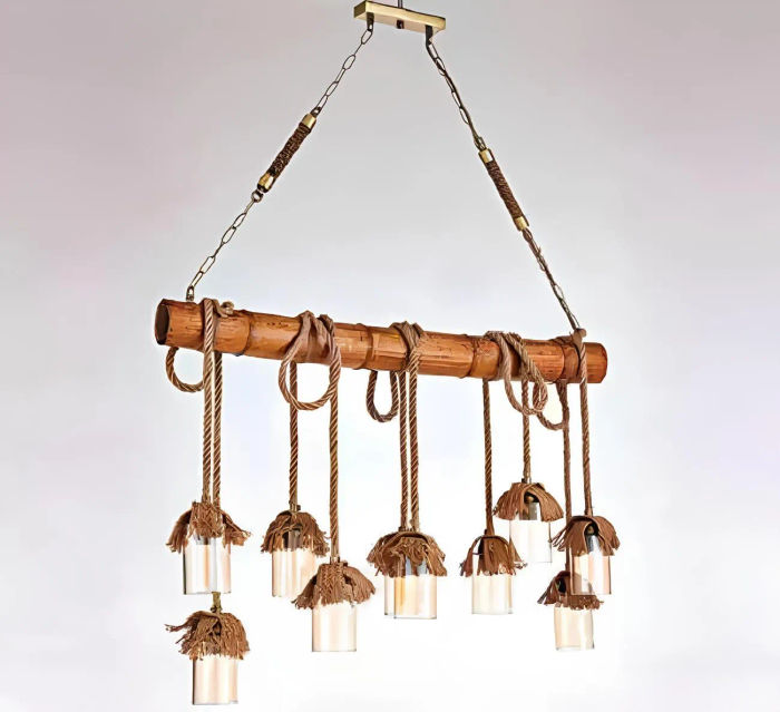 Moderner Holz Deckenleuchter Prunkhängeleuchter Deckenlampe Bambus Leuchter