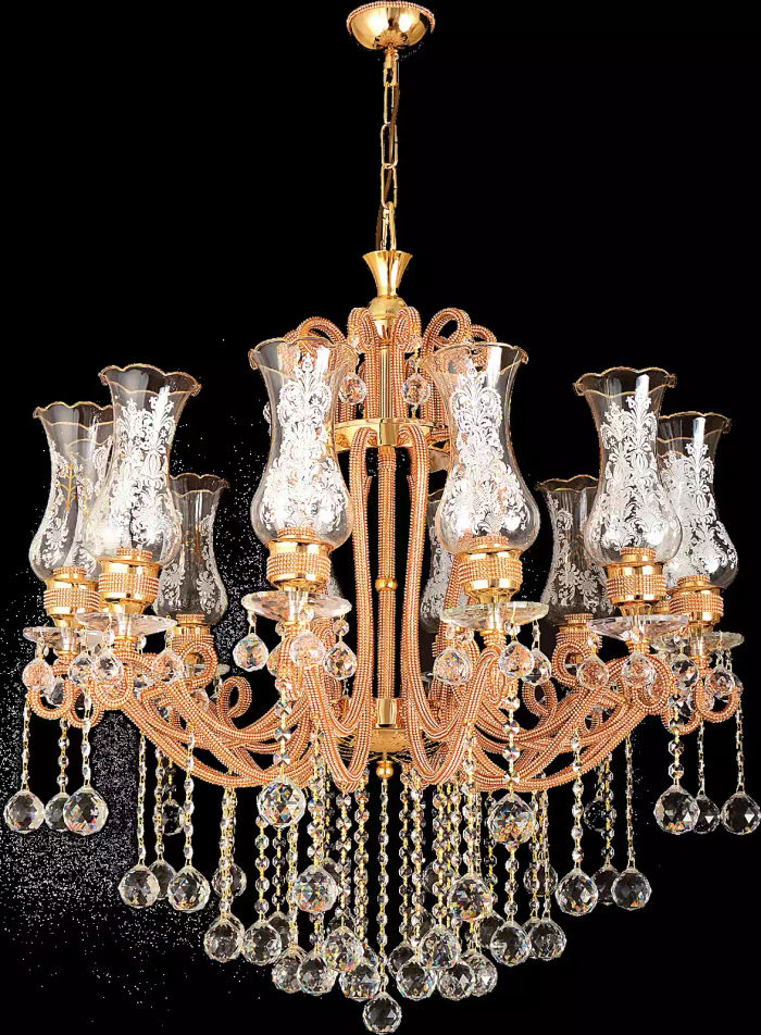 Luxus Deckenleuchter Lüster Kronleuchter Deckenlampe Kristall Gold